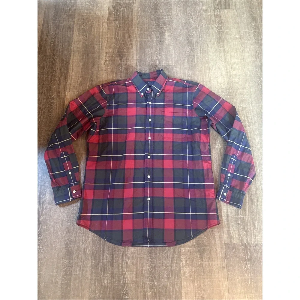 Polo Ralph Lauren Men's Large Classic Fit Plaid Oxford Long Sleeve Shirt